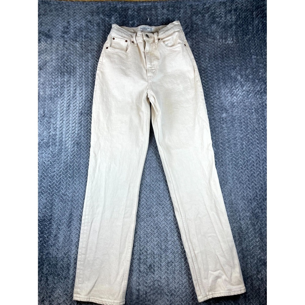 Abercrombie & Fitch Curve Love 90s Straight Ultra High Rise Jeans Cream 25 0R